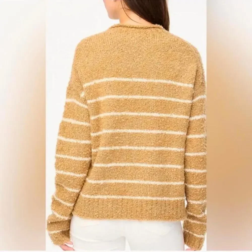 NWOT J.Crew Bouclé Striped Rollneck Sweater Wool/Alpaca Camel Neutral Women’s XS
